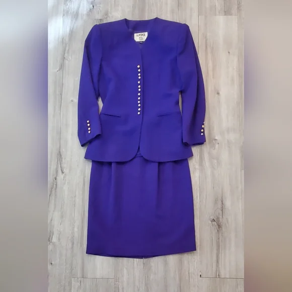 Kasper ASL Royal Purple & Gold Women's Skirt Suit Jacket & Matching Skirt Set - Picture 7 of 7